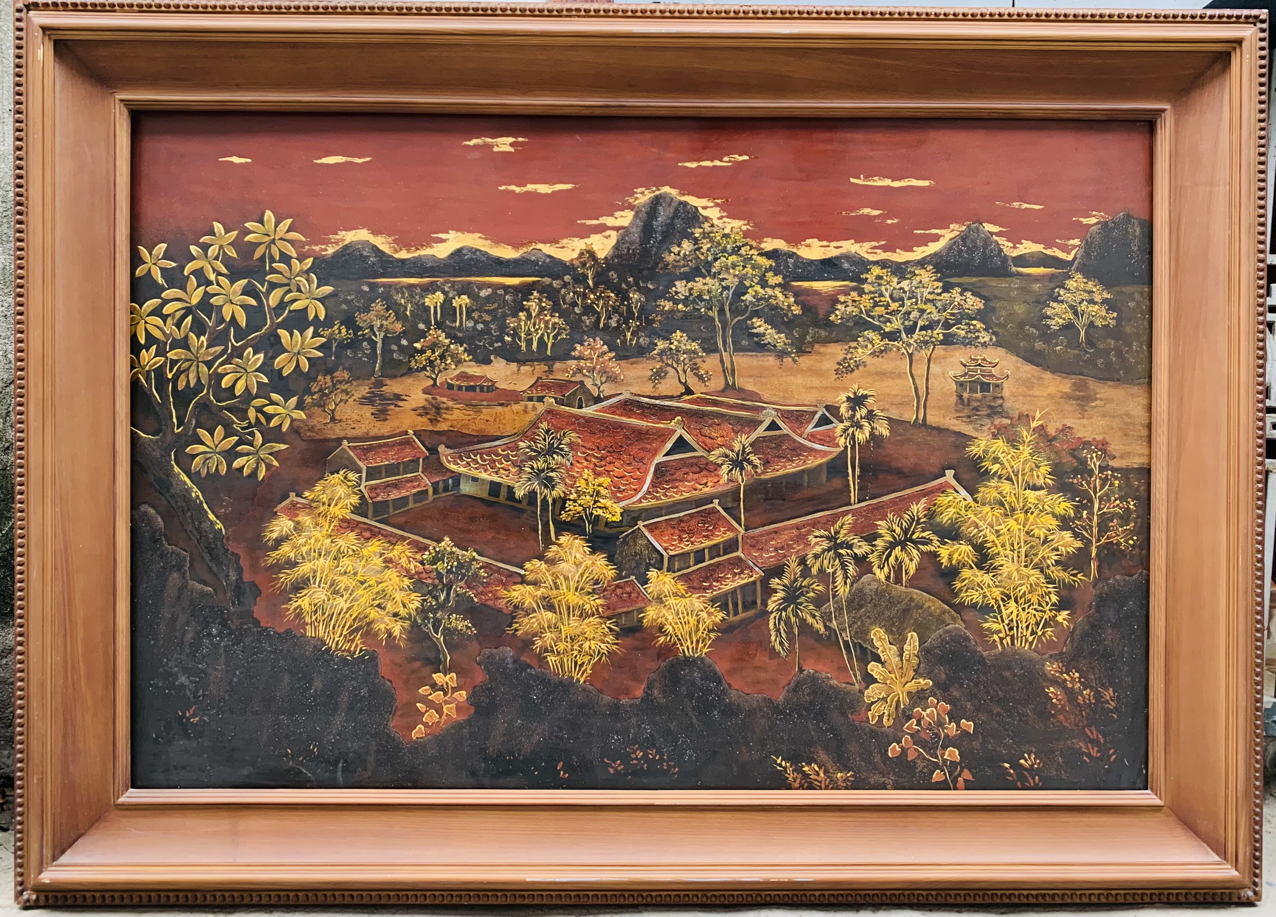 Tranh phong cảnh chùa Thầy 01 - Tranh sơn mài nguyên lacquer